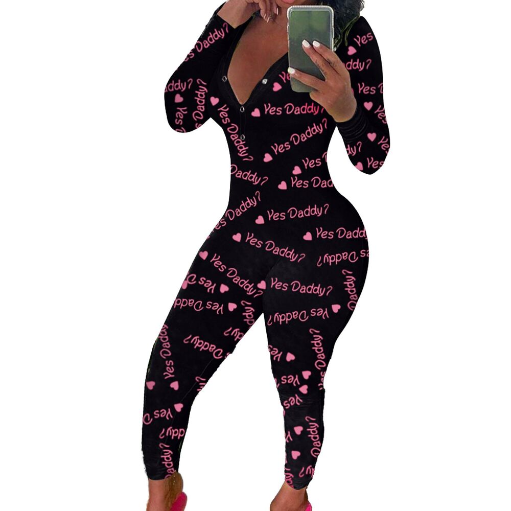 9939 Long Sleeve Button Down One Piece Jumpsuit Romper V Neck Bodycon